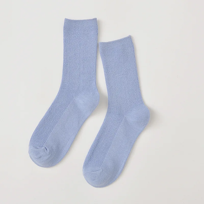 light blue Новые цветные красочные Harajuku стиль ретро женские хлопчатобумажные забавные носки однотонные яркие цвета фиолетовый синий желтый розовый дизайнерские рождественские носки - Цвет: light blue