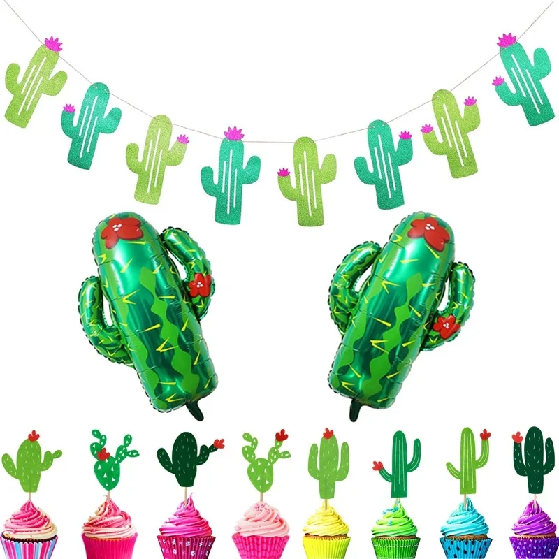 Glitter Cactus Balloon Banner Garland Fiesta West Cacti Llama Theme Birthday Summer Party Supplies