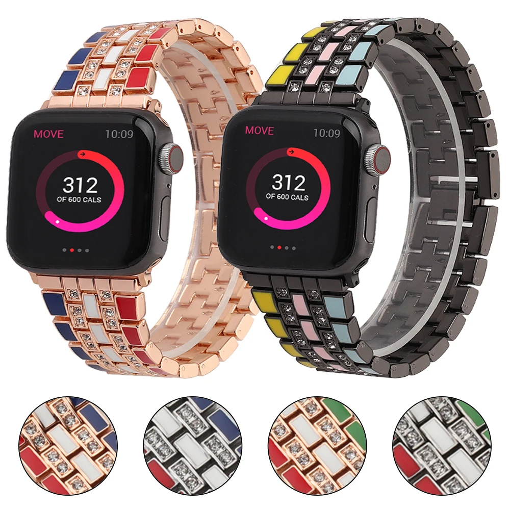 

Ремешок Алмазный для Apple Watch Band 7 6 Se, браслет из нержавеющей стали для Iwatch Series 5 3 38/42 мм, 41 мм 45 мм 40 мм 44 мм