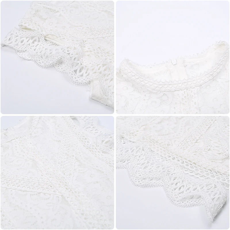 Женская кружевная блузка MUMUZI белая Повседневная Блузка без рукавов с вырезами и