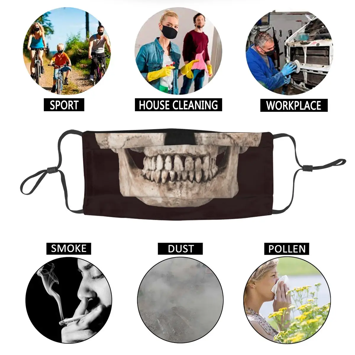 

Dead Skull Reusable Face Mask Zombie Horror Halloween Scary Anti Haze Dustproof Mask Protection Mask Respirator Mouth Muffle