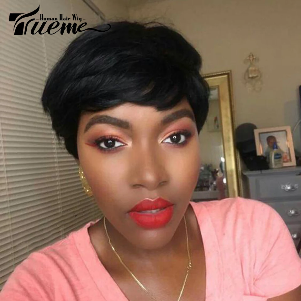 Короткие парики из человеческих волос Trueme естественного цвета для женщин парик