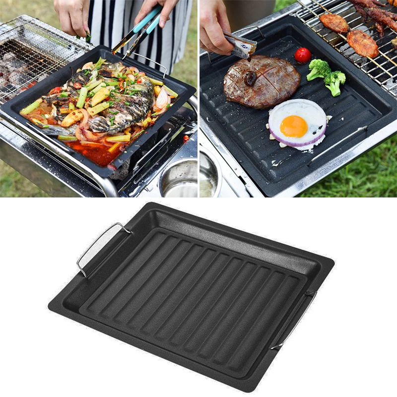 

BBQ Non-stick Frying Pan Barbecue Frying Pan Barbecue Pan Rectangular Barbecue Pan Outdoor Picnic Tool Kitchen Cooking