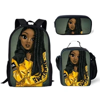 art black girls print school bags set bookbags for teenage boys 3pcsset primary backpack with lunch box pencil bags