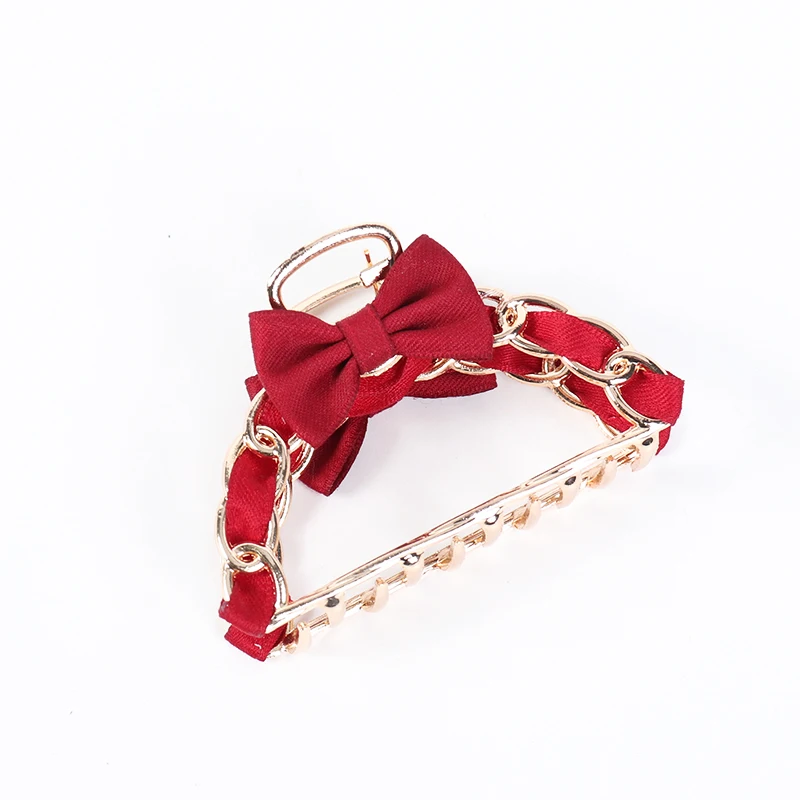 

High Quality Metal Chain Grip Handmade Ribbon Bow Hair Claw Korean Ins Shark Clip Hairpin Temperament