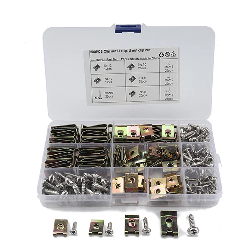 

200pcs Motorcycle Car U Clip Kit Self Colour U Nuts With Flange Self Stainless Steel