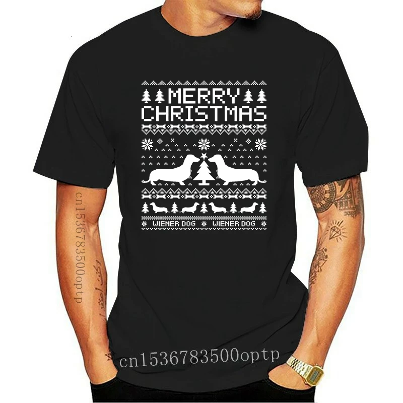

New 100% Cotton O-neck printed T-shirt Wiener Dog Dog Merry Christmas T-shirt