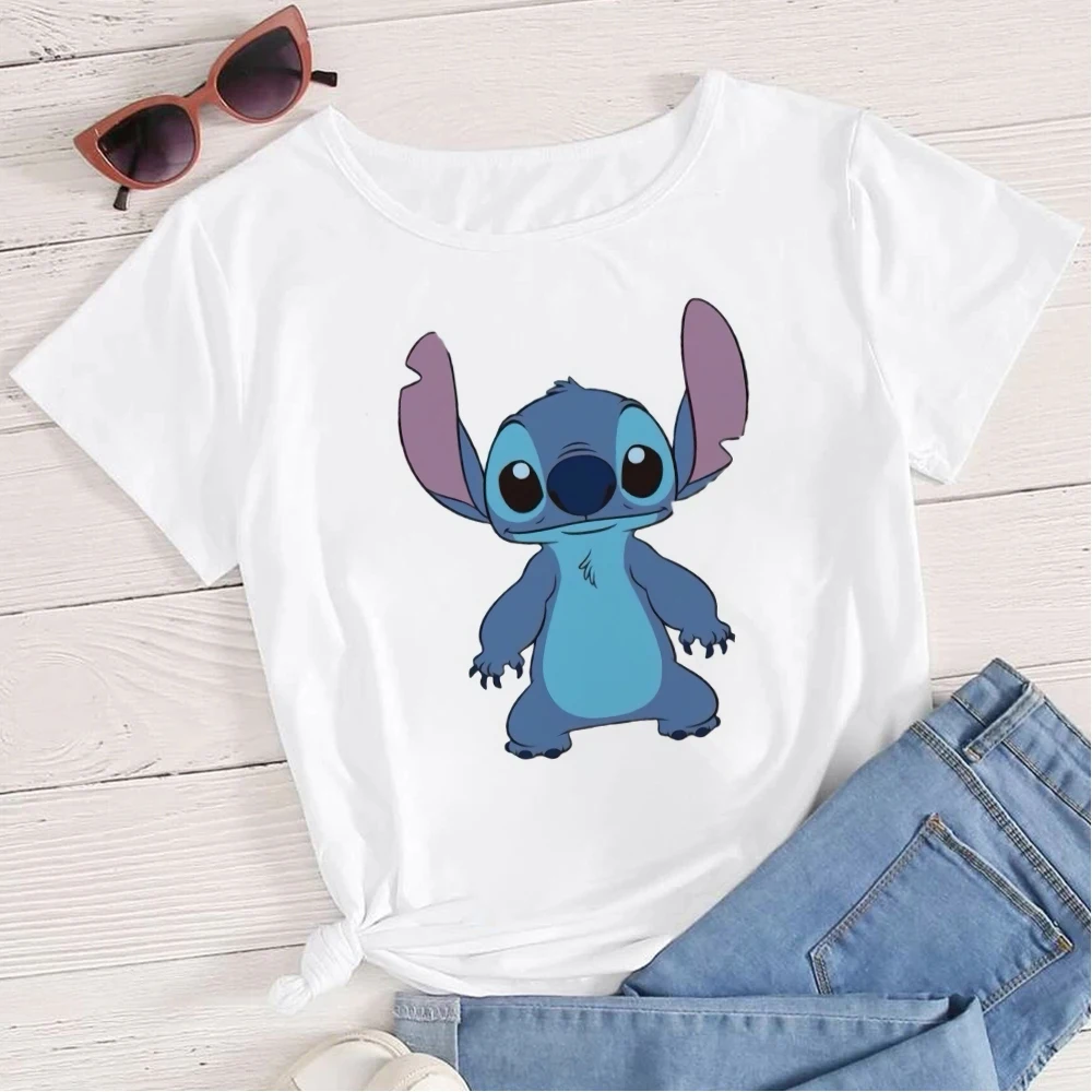 

Disney Naughty Cute Stitch Tshirt Ohana Means Family Female Tops Tee Beautiful Cartoon Women Spring Clothing
