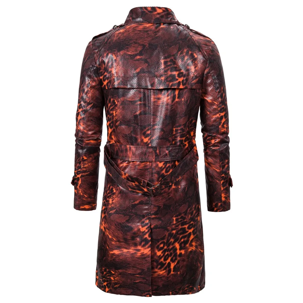 Тренчкот мужской длинный кожаный винтажная ветровка в стиле