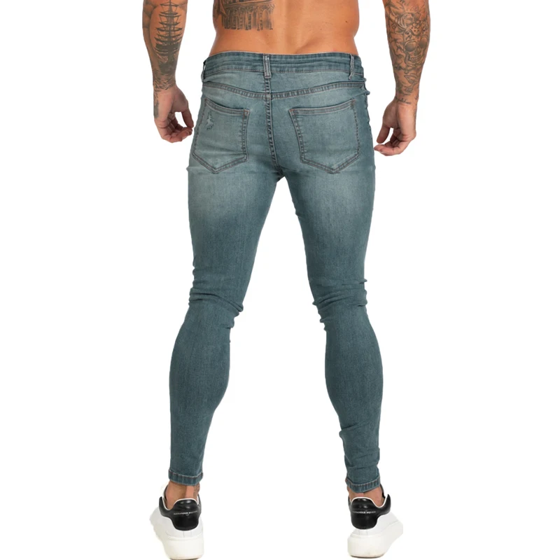 

Gingtto Men Jeans Skinny Stretch Repaired Jeans Light Blue Hip Hop Distressed Super Skinny Slim Fit Cotton Comfortable Big Size
