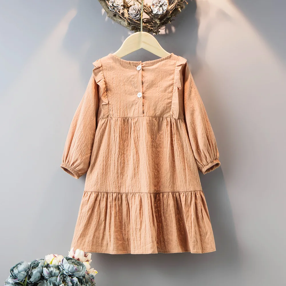 2020 New Arrivals Winter Girls Dress Casual Cotton Long Sleeve O Neck Ruffles Solid Cute Vestidos 2-7T | Детская одежда и обувь