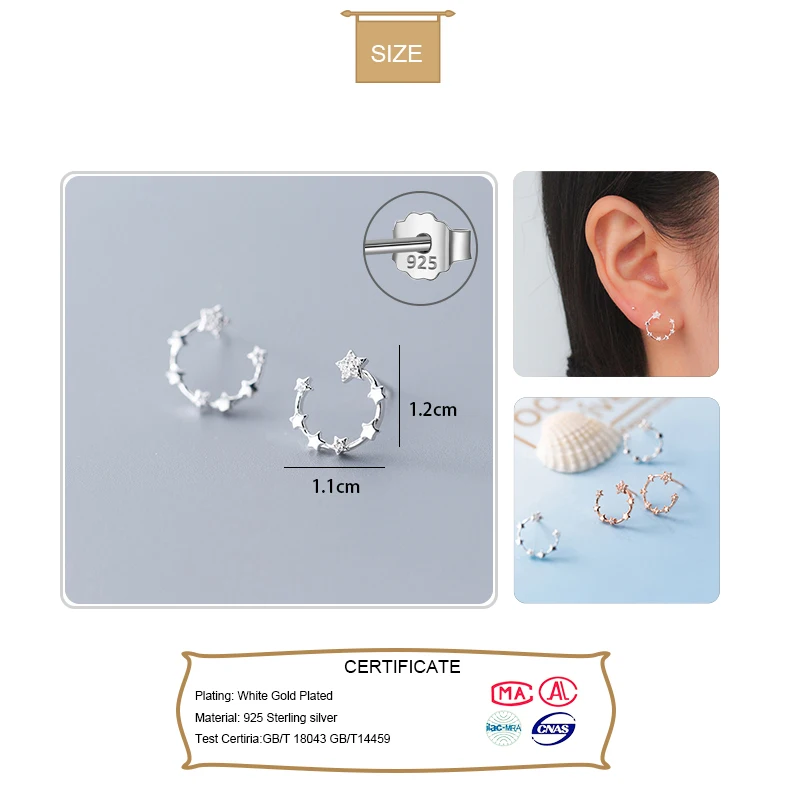 Женские серьги-гвоздики в виде Луны из серебра 100% пробы с фианитом | Украшения и