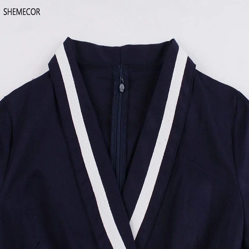 SHEMECOR 2019 осень лето 1950s Хепберн винтажное ретро с высокой талией длинным рукавом