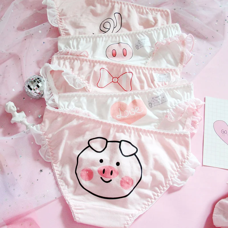 

Kawaii Anime Pig Printed Intimate Panties Briefs With Ruffle Women Lolita Girls Japanese Cute Face Cosplay Underwears Underpants