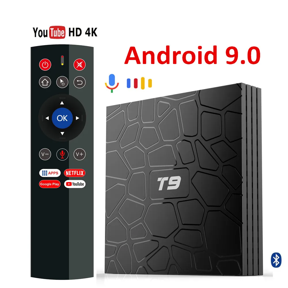 T9 RK3318 9,0 Android ТВ приставка 4 Гб ОЗУ 64 ГБ 32 ГБ H.265 4K Google Voice T9 2GB16GB телеприставка Android 8,1 2,4G/5G двойной wifi