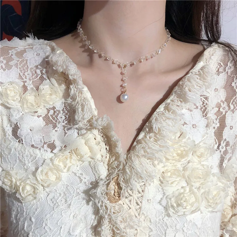 Европейский Элегантный темпераментный чокер с цепочкой и кристаллами для женщин