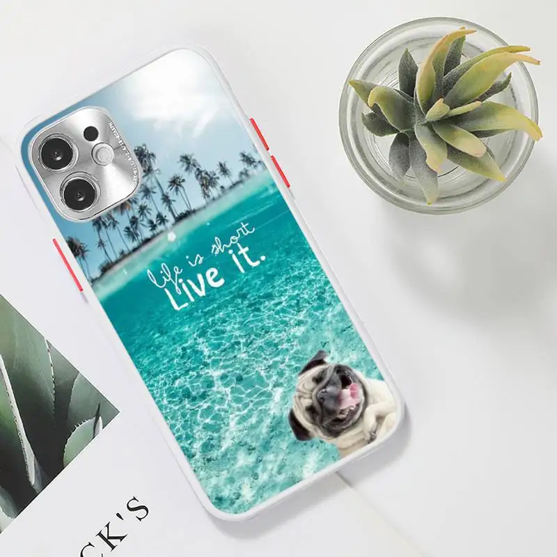 

Pug French Bulldog beach sunset Phone Case Clear matte transparent For white iPhone 7 8 x xs xr 11 12 pro plus max mini Funda