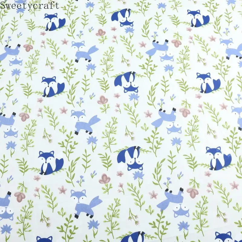 С мультипликационным принтом Лиса лист печатных саржа хлопковая наполовину для