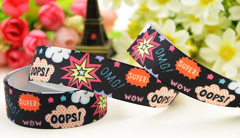 

22mm 25mm 38mm 75mm Explosive Cloud Cartoon pattern printed Grosgrain Ribbon party decoration 10 Yards X-04126
