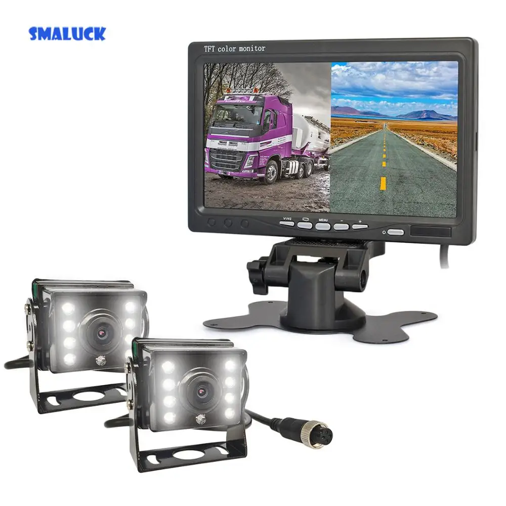 SMALUCK DC12V - 24V 7&quot 2 Split LCD Screen Car Monitor LED CCD Backup Rear View Camera System for Bus Houseboat Truck | Автомобили и