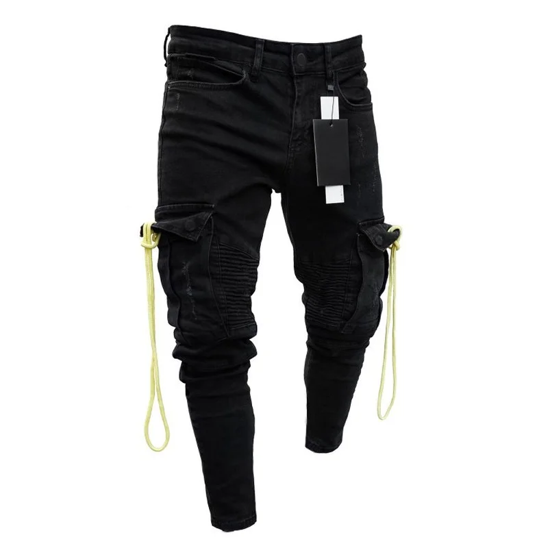Stretch Jeans Men Knee Hole Jeans Autumn Men Fashion Trend Pencil Pants Men Black Denim Pants Casual  Men Jeans