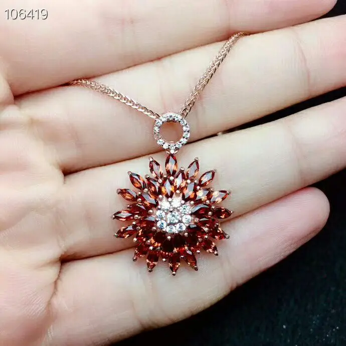 MeiBaPJ натуральный гранатовый камень ожерелье с подвеской в виде цветка 100% Серебро