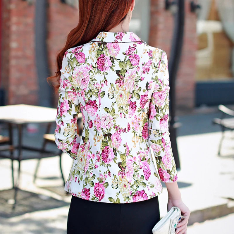 

Floral Women Plus Size Blazer Elegant Print Blaser Casual Suit Brand Design Coat Ladies Work Wear Jackets Chaquetas Mujer YXR389