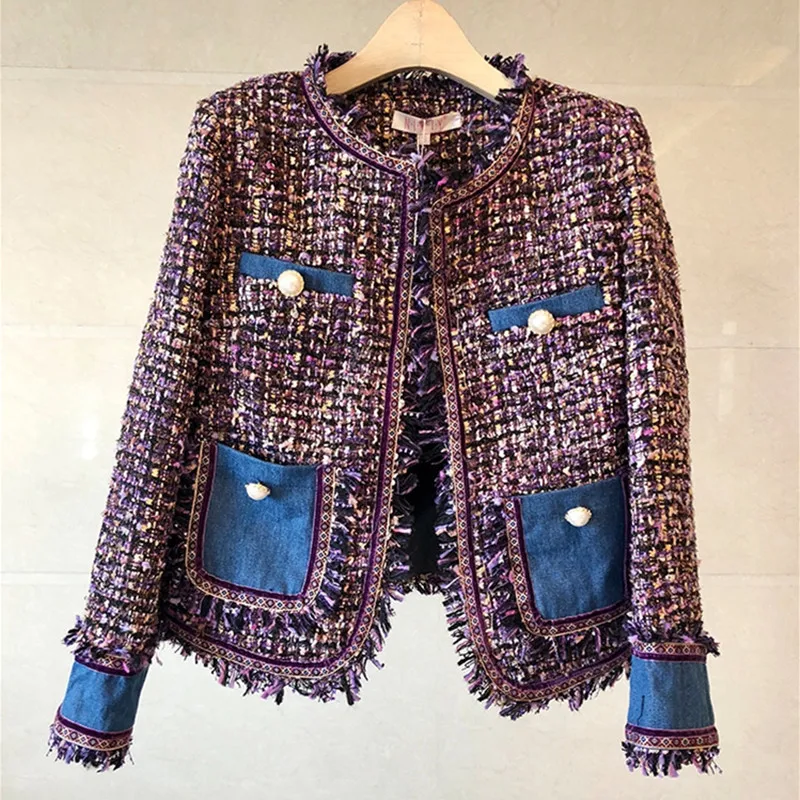 Женское твидовое пальто HAMALIEL винтажное с кисточками и бахромой в стиле ретро