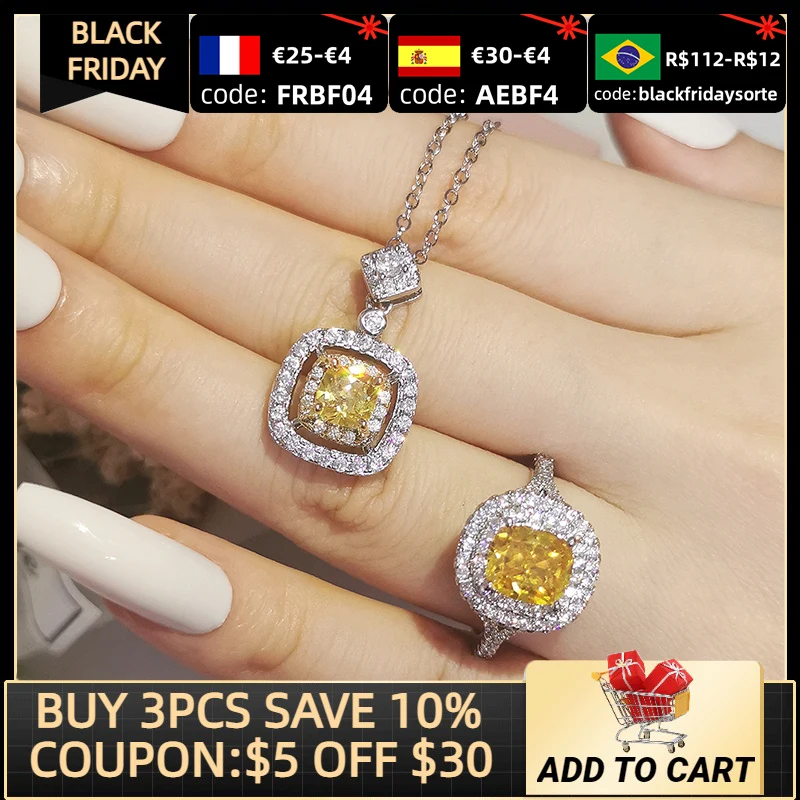 

2pcs Pack Two Gift Yellow Real 925 Sterling Silver Jewelry Engagement Wedding Bridal for Brides Ring African J6360