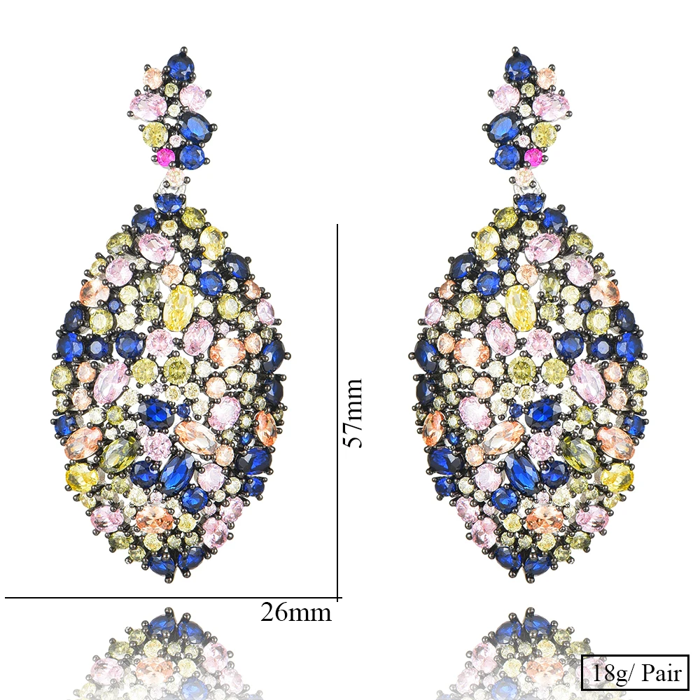 

SISCATHY New Trendy Oval Colorful Rhinestone Big Long Pendant Earrings Women Jewelry Charm Design Engagement Daily Earrings