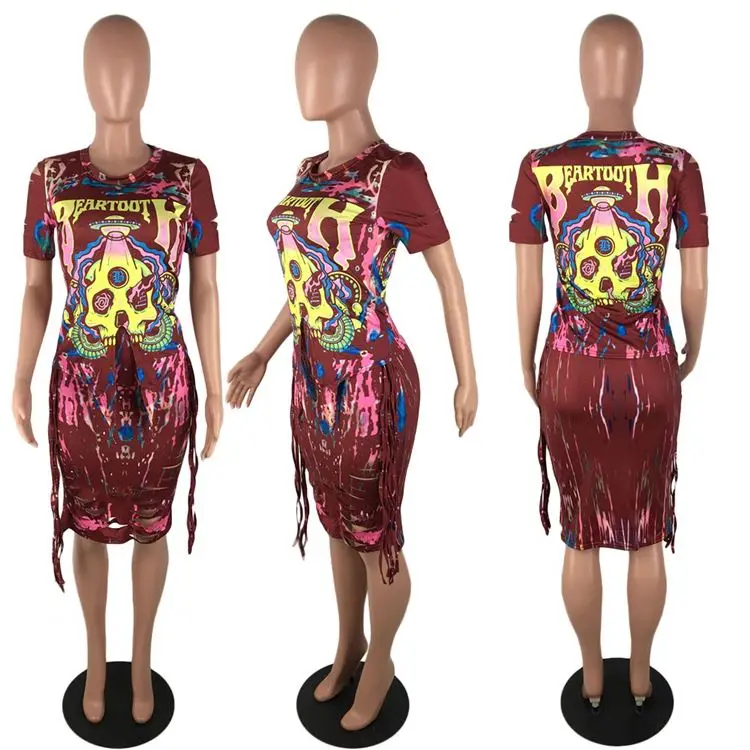 

S3603 Printed Sexy Two-Piece Set 2020 New Style 2 Piece Ladies Two Piece Set