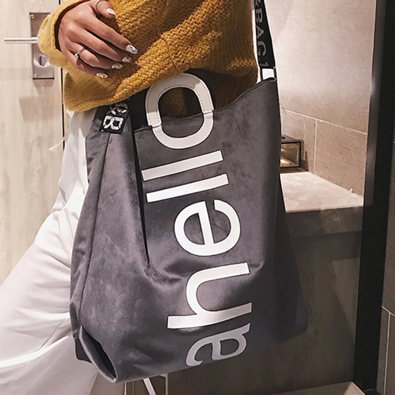 Бархатная женская сумка сумки через плечо с надписью вместительный мессенджер