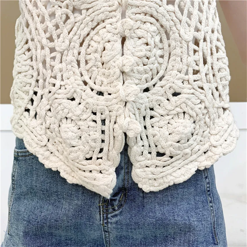 

Boho Style Retro Vintage Crochet Crop Top Knitted Vest Women Sleeveless Waistcoat Female Summer Short Coat Outwear