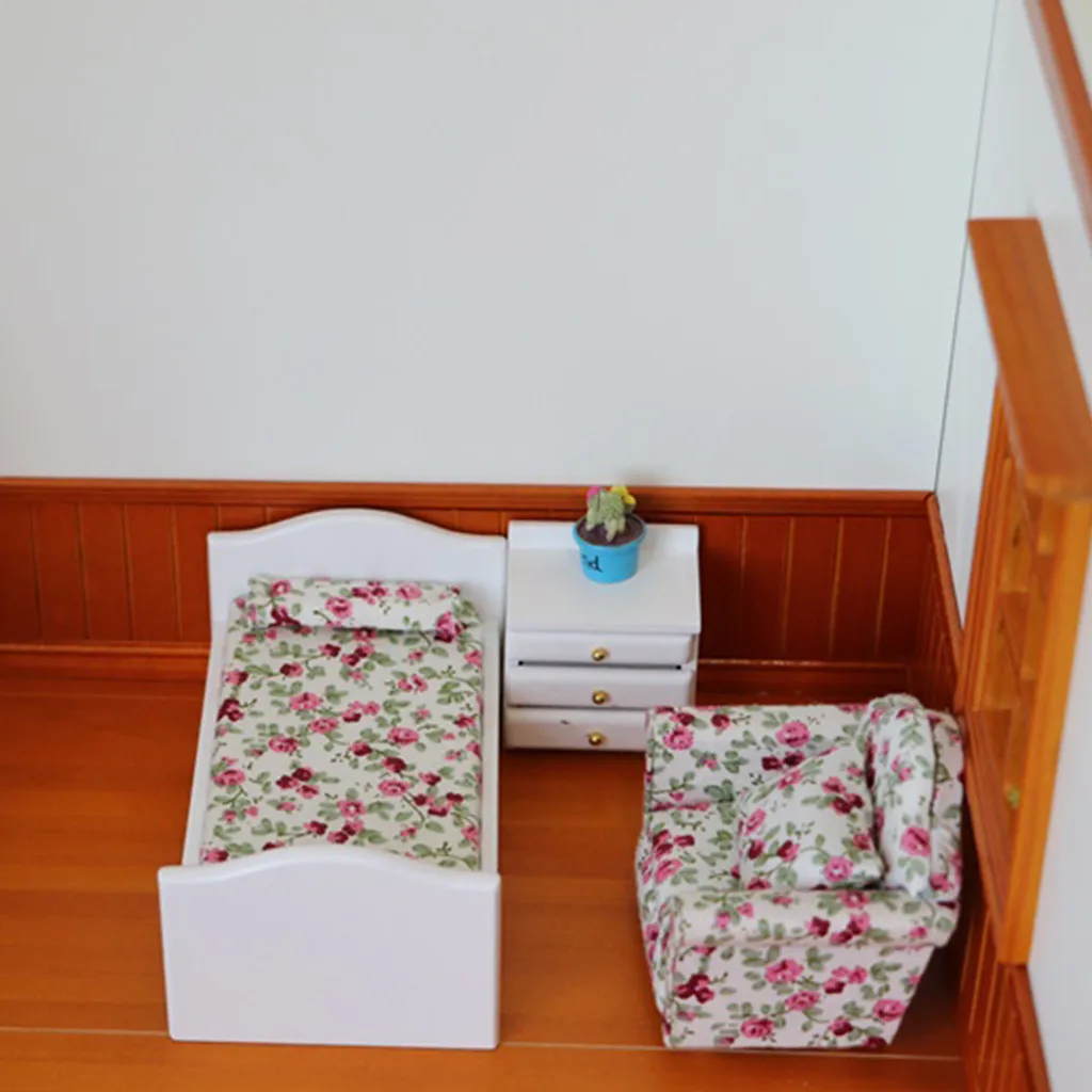 1:12 кукольный домик мебель мини ребенок Деревянный принт миниатюрная кровать