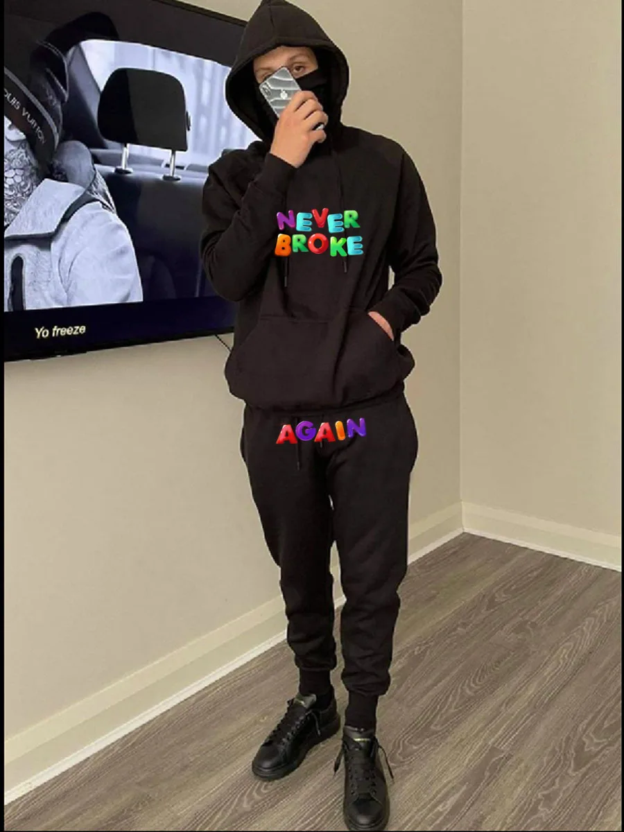 

Осенне-зимний спортивный комплект, свитер с капюшоном, пуловер, костюм с принтом снова, повседневный спортивный костюм, Свитшот и брюки, 2 пр...