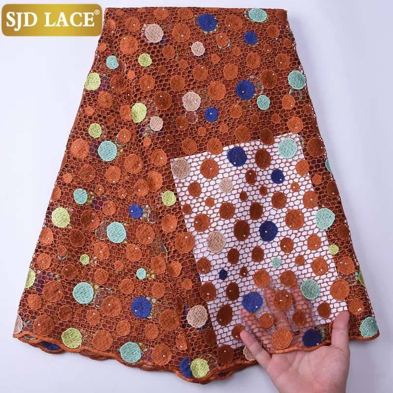 

SJD LACE Heavy Embroiderey African Lace Fabric With Stones Water Soluble Guipure Cord Lace High Quality Wedding Materials A2003