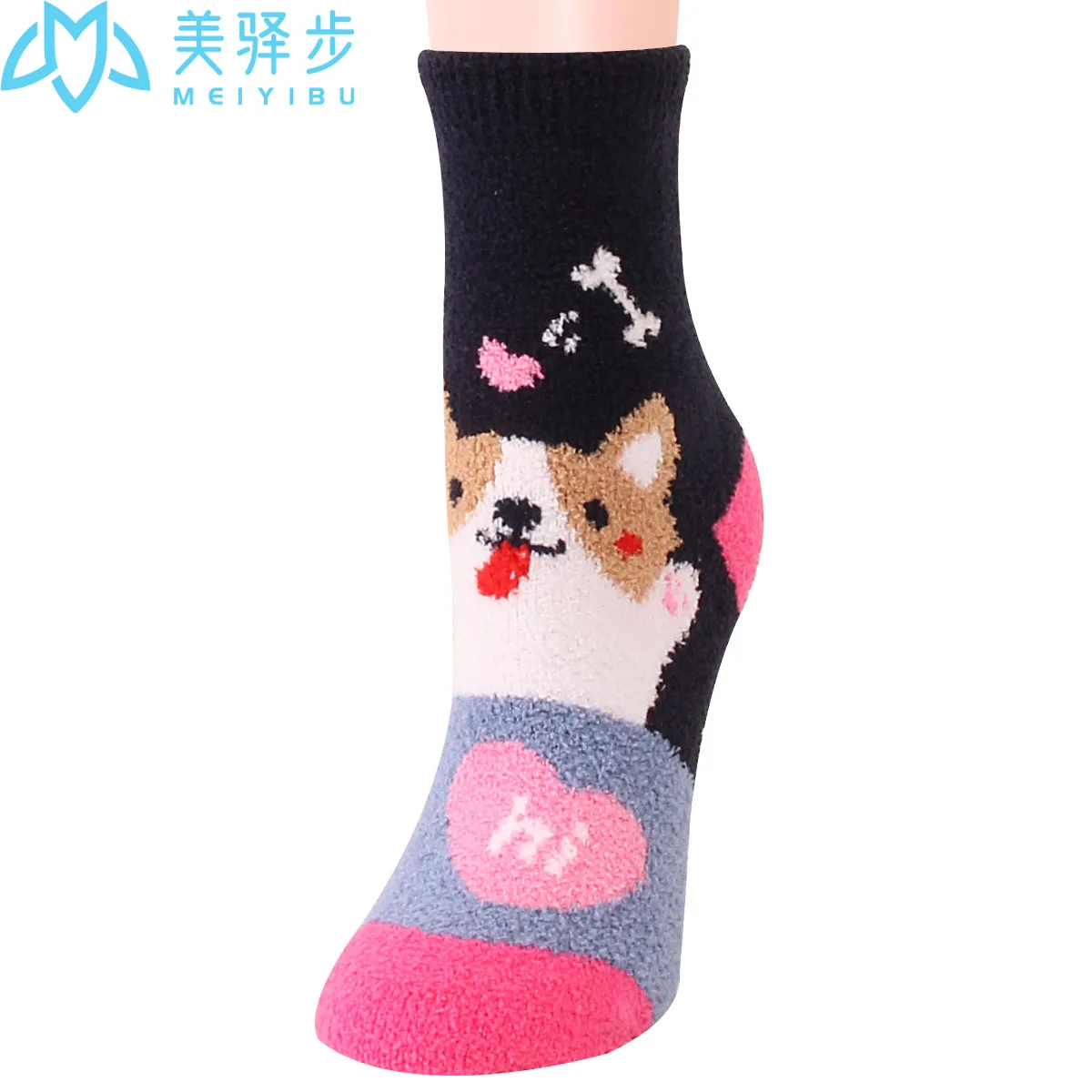 12 Pairs Per Set Winter New Cartoon Thickened Warm Women's Socks Cute Puppy Sleep Socks Korean Socks