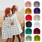 Шапка-тюрбан детская, однотонная, мягкая, эластичная, с узелками, на осеньзиму, шапка для малыша, шляпы для мальчиков и девочек