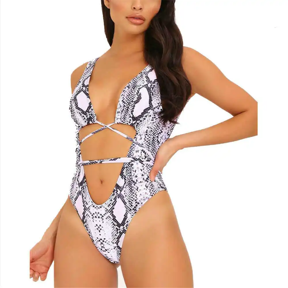 

Summer New Sexy Women One Piece Serpentine Leopard Printed Monokini Bandage Bathing Suit Push Up Padded Bikini Swimsuit Swimwear