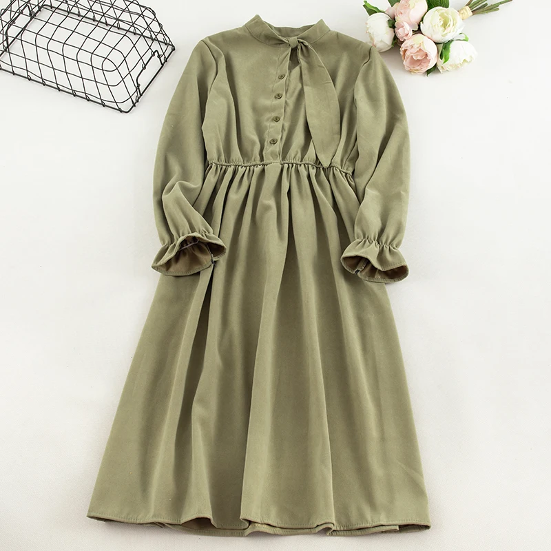 Женское длинное платье с бантом элегантное осеннее французское романтическое