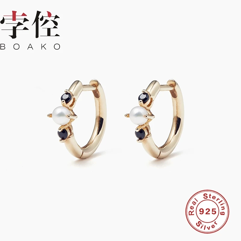 BOAKO INS Pearl Diamond Earrings Hoops 925 Sterling Silver For Women Jewelry Zircon Earring Pendientes Brincos | Украшения и