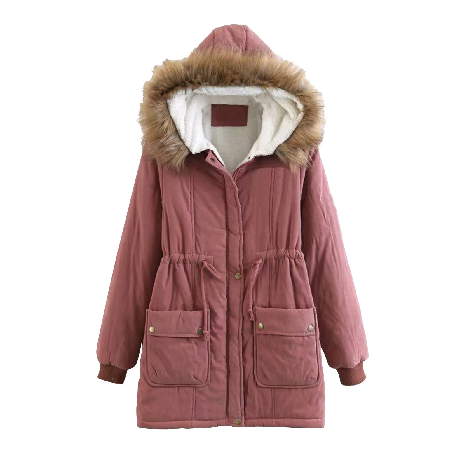 

Women Loose Big Fur Collar Jacket Coat Women Winter Fleece Long Sleeve Hooded Outdoor Wind Warm Slim Jacket Coat