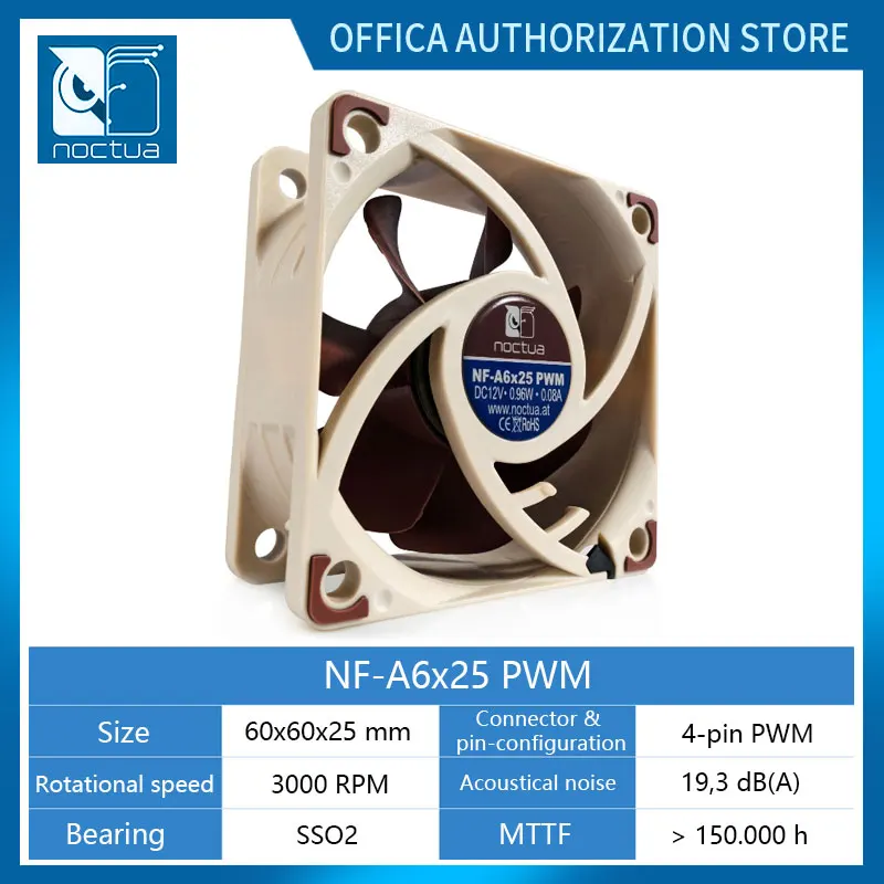 Noctua NF A6X25 60x60x25 мм 12 В/5 В 3pin/4pin PWM интеллектуальный контроль температуры SSO