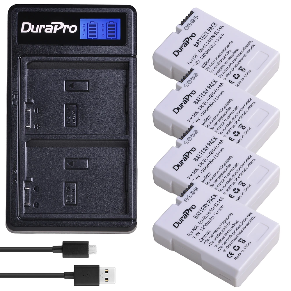 Аккумулятор DuraPro EN-EL14a EL14 + зарядное устройство LCD USB для Nikon D5600 D5500 D5300 D5200 D5100 D3200 D3300
