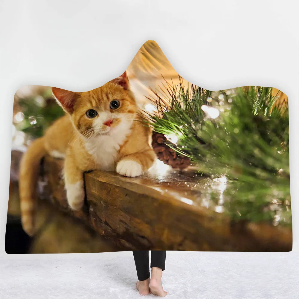 3D одеяло с капюшоном для кошек собак Котят щенков шерпа флисовое переносное