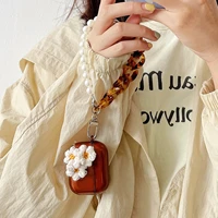 newly cute caramel yarn flower clear earphone shell for apple airpod 21 pro earphone case for airpods with pearl chain