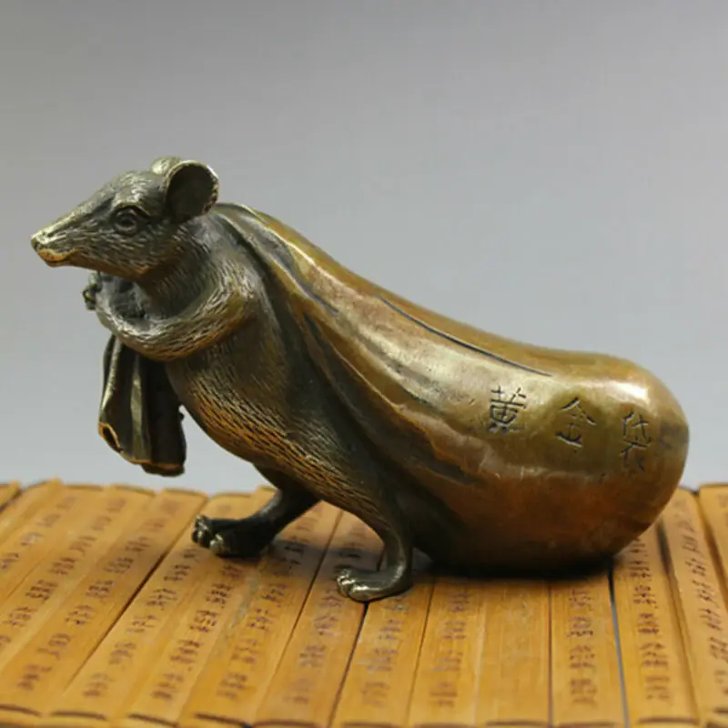 

Chinese Zodiac brass copper Statue Figurine Rat Mouse 5.1"L