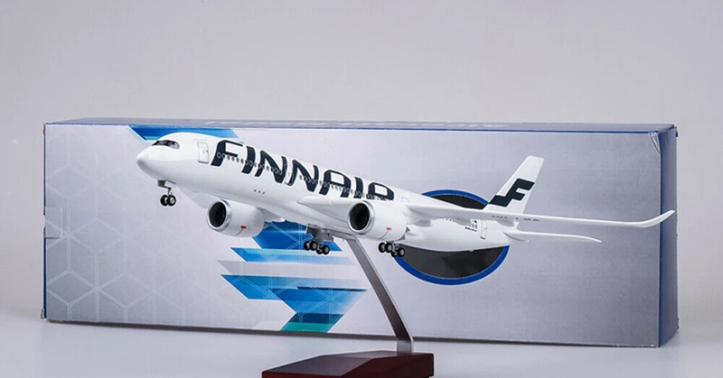В наличии 47 см 1/142 A350 FINNAIR авиалайнер самолет модель с светодиодный светильник