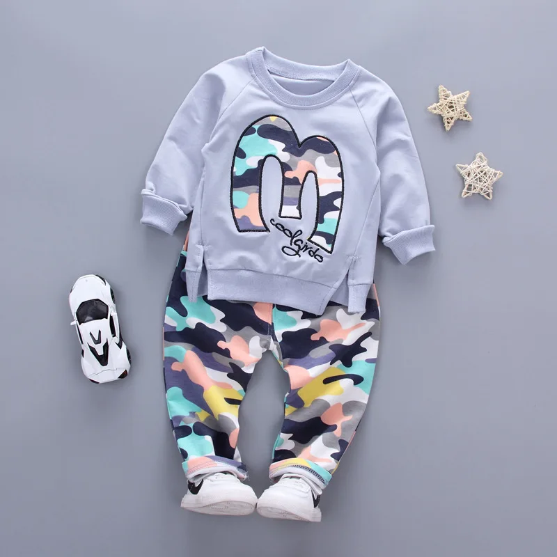 Baby Boy Autumn Clothes Girl Letter M Warm Cotton Clothing Set For Kid Camouflage Jackets Pant 2pcs Fashion Children Sports Suit
