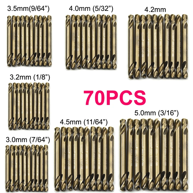 

70pcs HSS M35 Cobalt Stainless Steel Double Ended Twist Drill Bit DIY Tools Two Heads Spiral Jobber Drill Bits Imperial Metric
